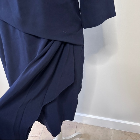 Gerard Darel Women's Size 8(40) Blue Asymmetrical Sheath Dress V-neck 3/4 Sleeve - Picture 2 of 16